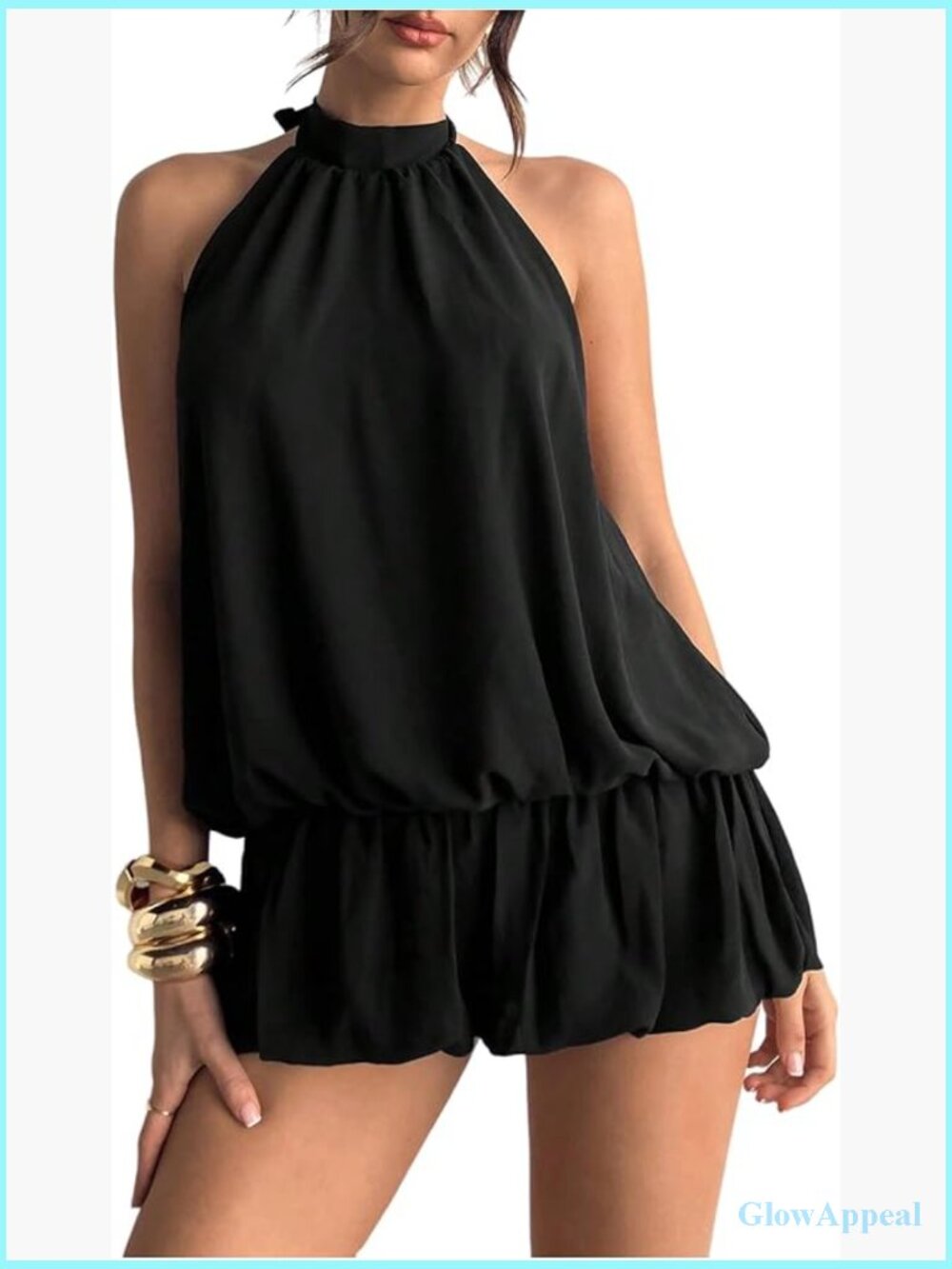 Y2K Halter Dress Tie Open Back Ruffle Hem Bubble Mini Dress